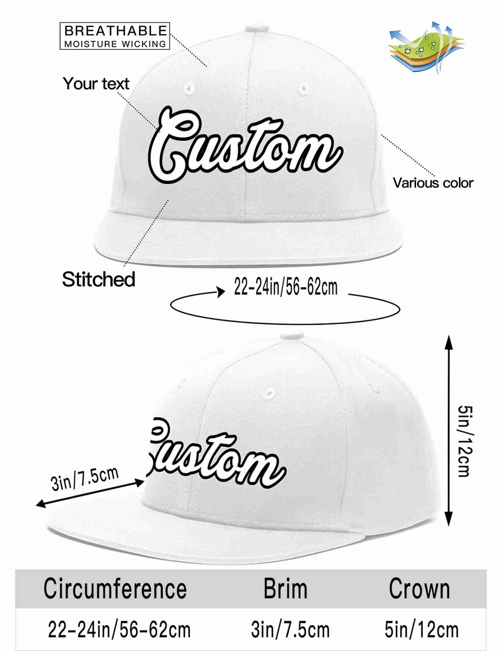 Custom White White-Black Casual Sport Baseball Cap