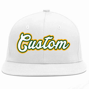 Custom White White-Kelly Green Casual Sport Baseball Cap