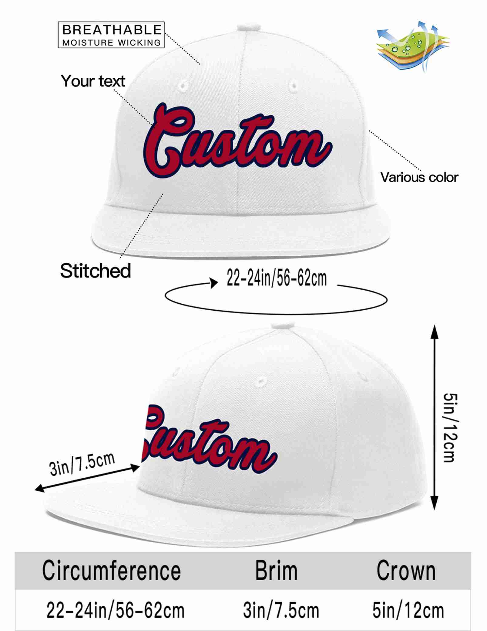 Custom White Red-Navy Casual Sport Baseball Cap