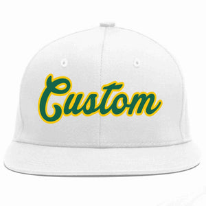 Custom White Kelly Green-Gold Casual Sport Baseball Cap