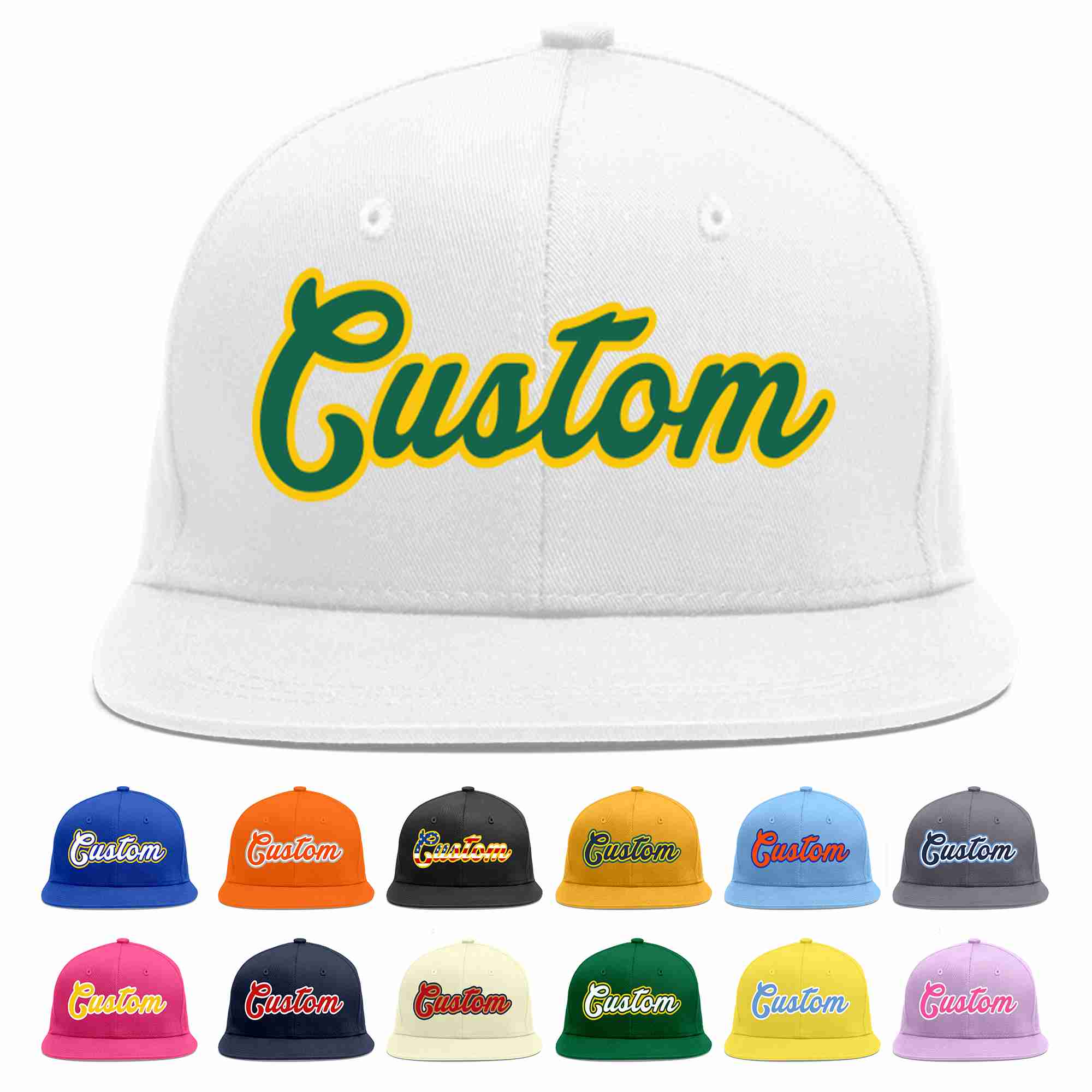 Custom White Kelly Green-Gold Casual Sport Baseball Cap