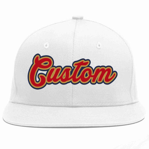 Custom White Red-Old Gold Casual Sport Baseball Cap