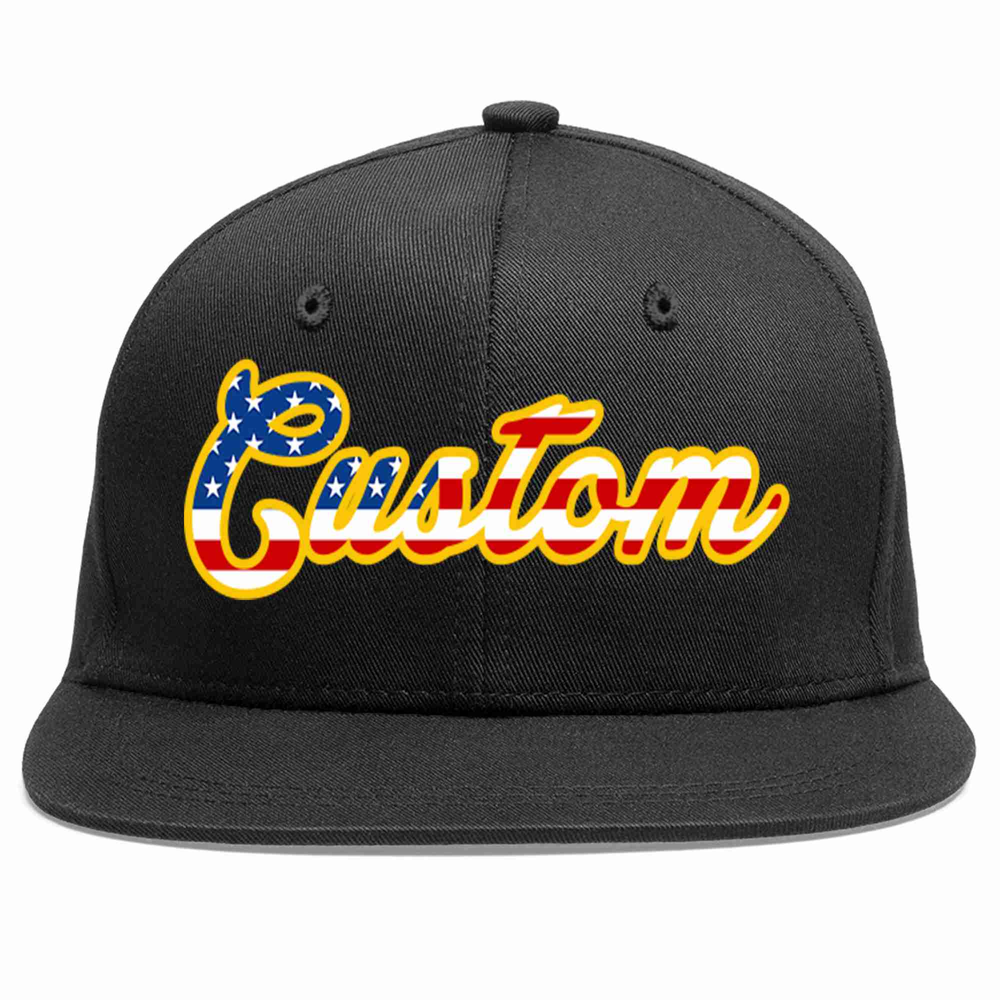 Custom Black Vintage?USA?Flag-Gold Casual Sport Baseball Cap