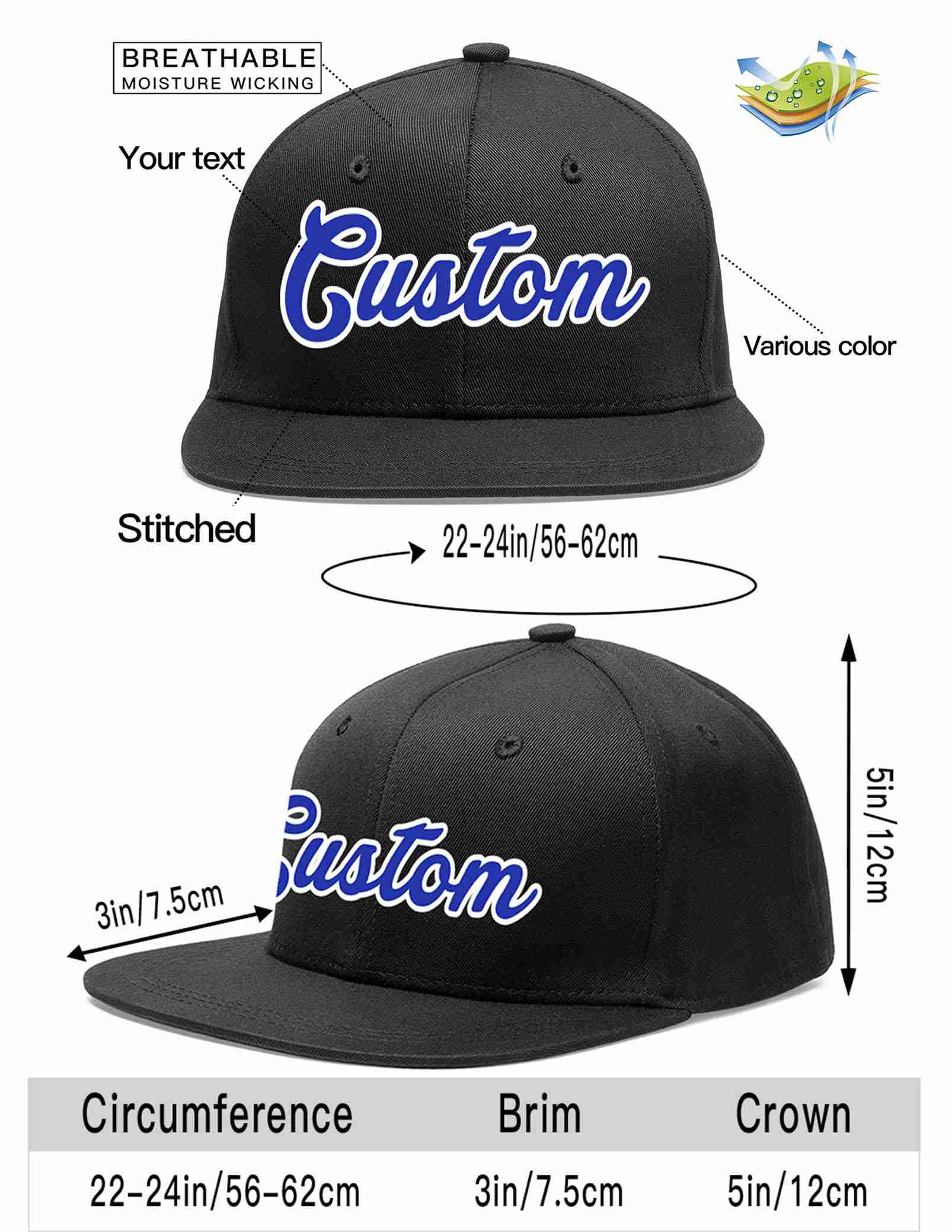 Custom Black Royal-White Casual Sport Baseball Cap