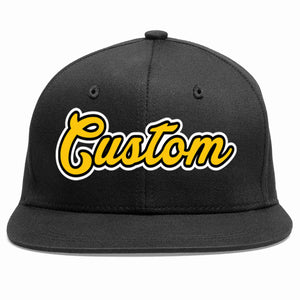 Custom Black Gold-Black Casual Sport Baseball Cap