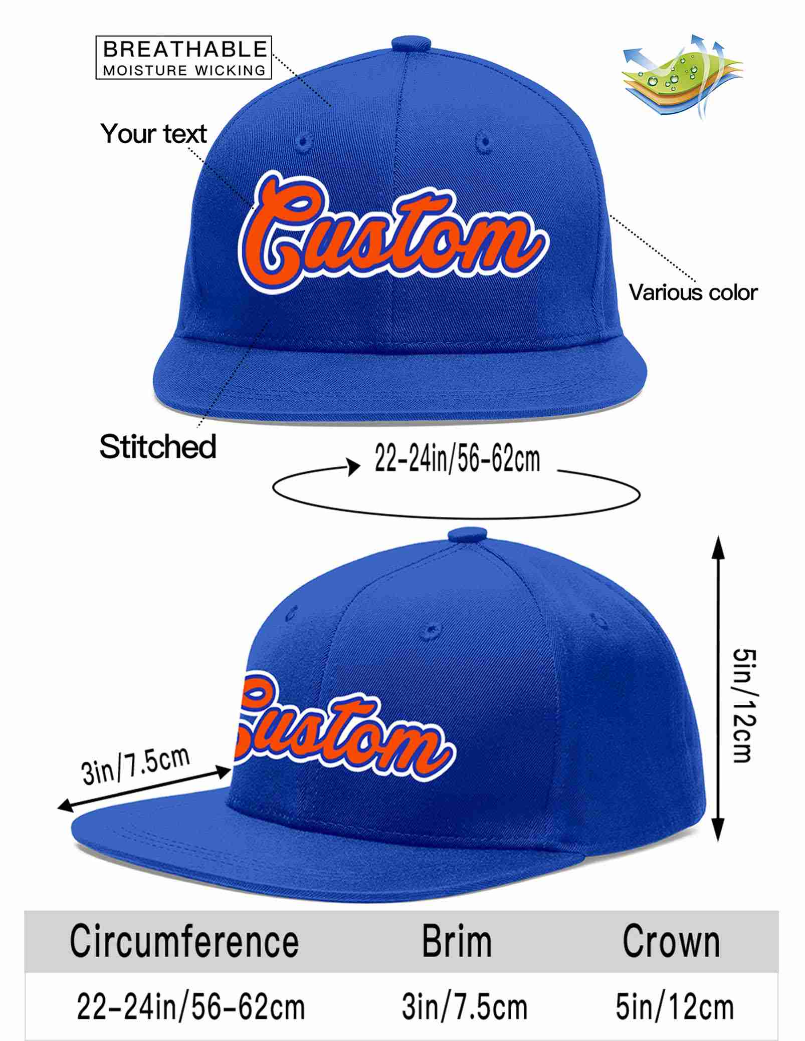 Custom Royal Orange-Royal Casual Sport Baseball Cap