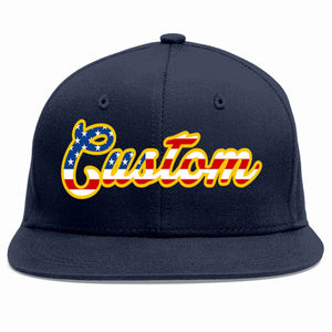 Custom Navy Vintage USA Flag-Gold Casual Sport Baseball Cap