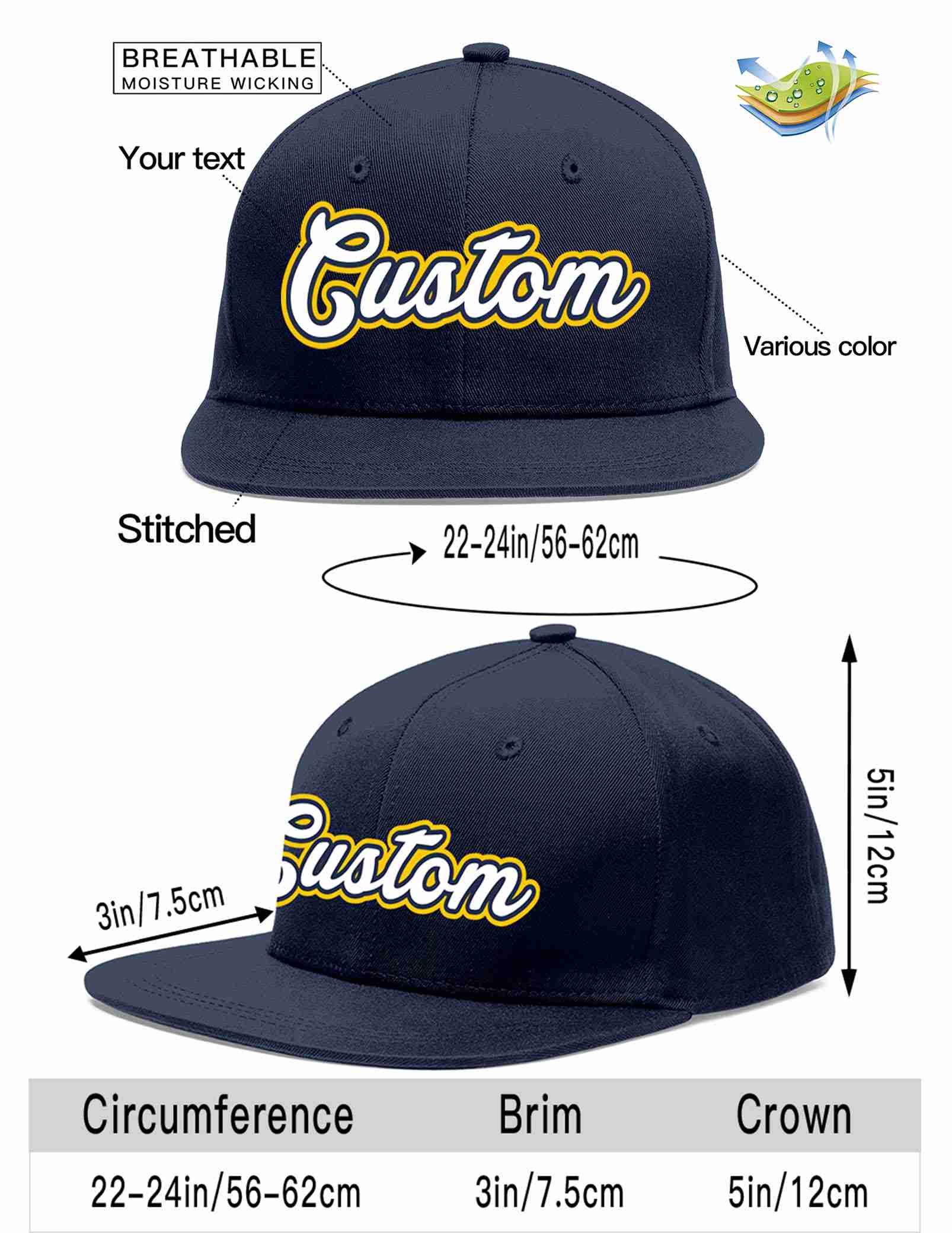 Custom Navy White-Navy Casual Sport Baseball Cap