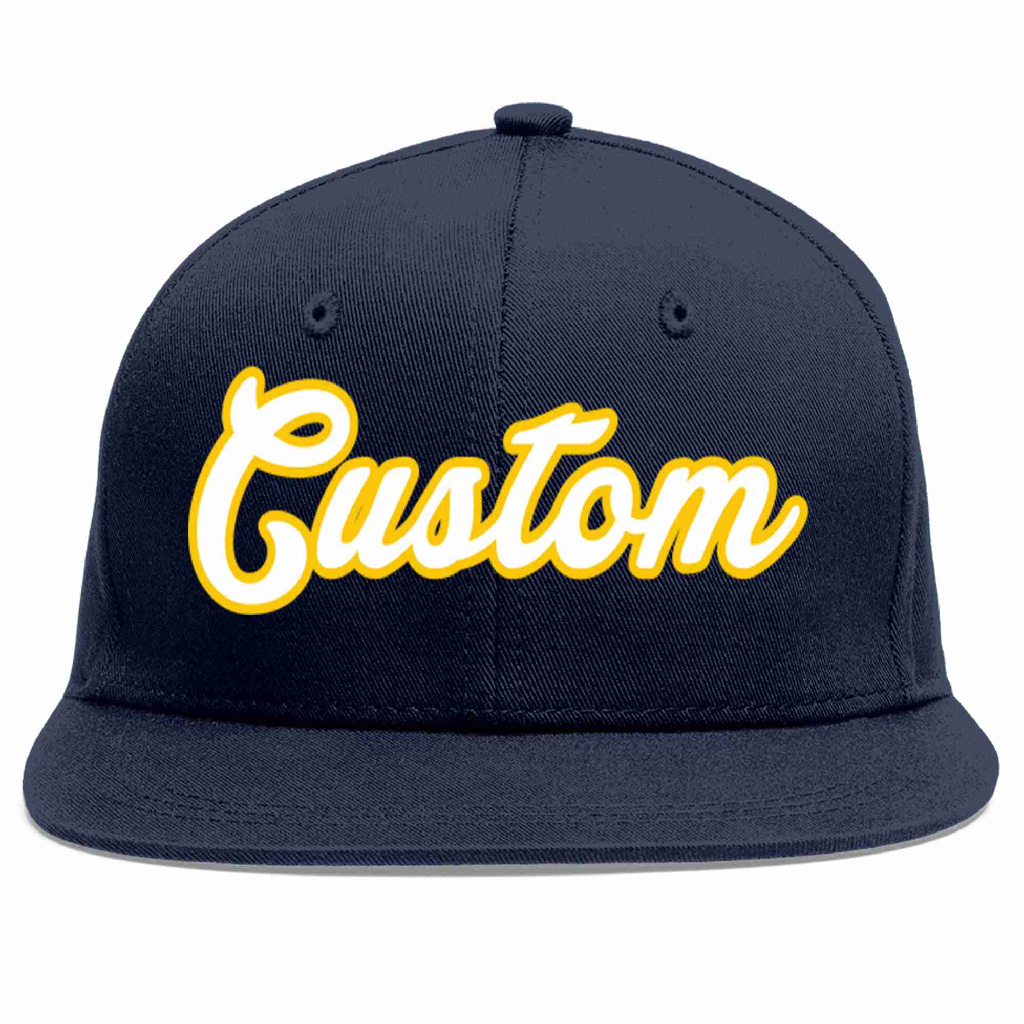 Custom Navy White-Gold Casual Sport Baseball Cap