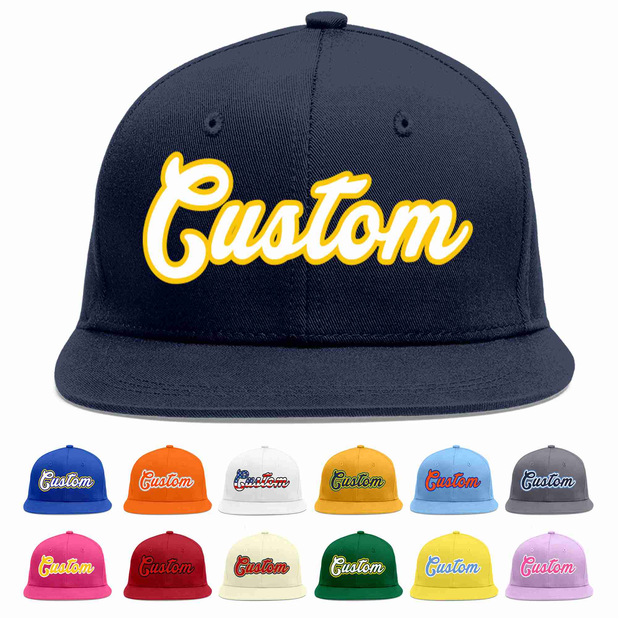 Custom Navy White-Gold Casual Sport Baseball Cap