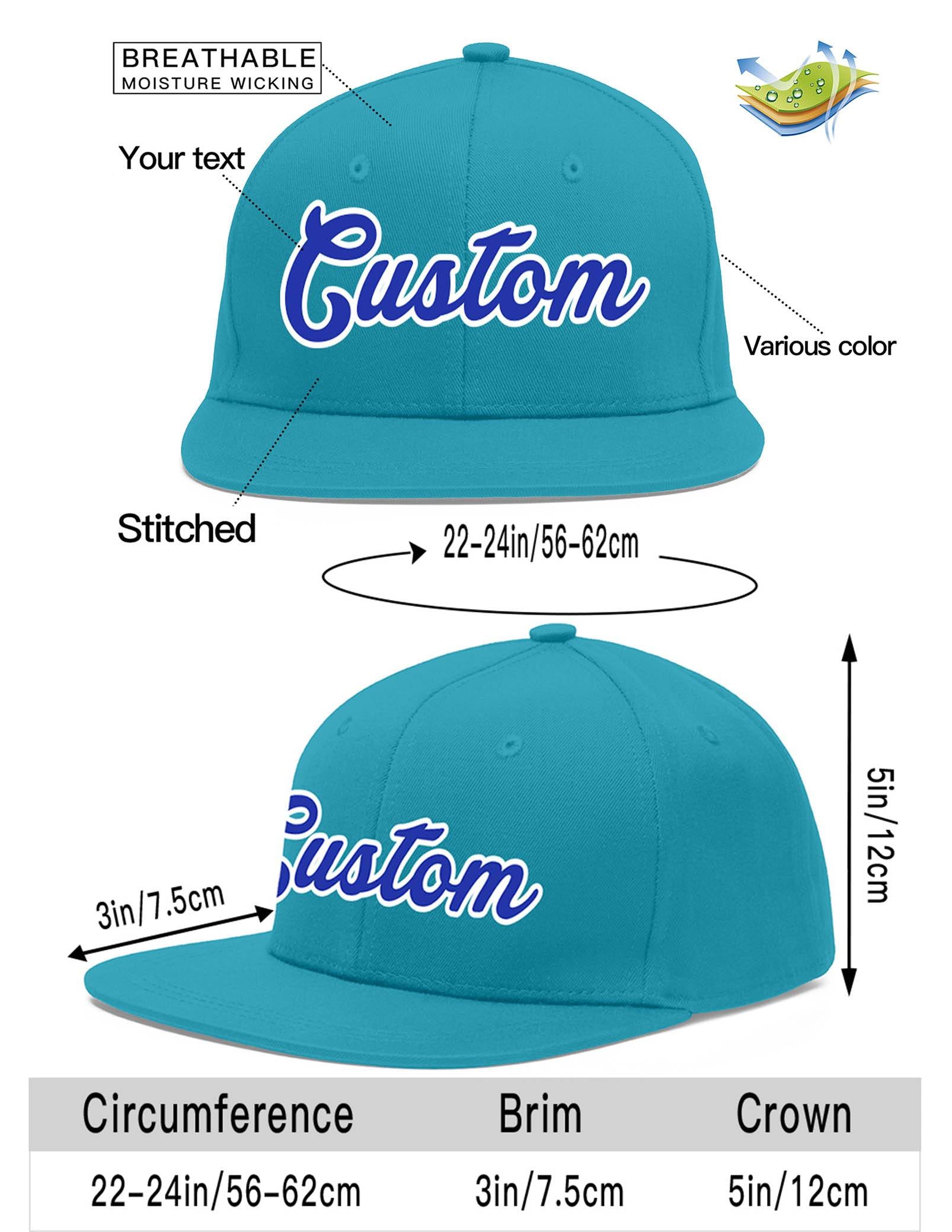 Custom Aqua Royal-White Flat Eaves Sport Baseball Cap