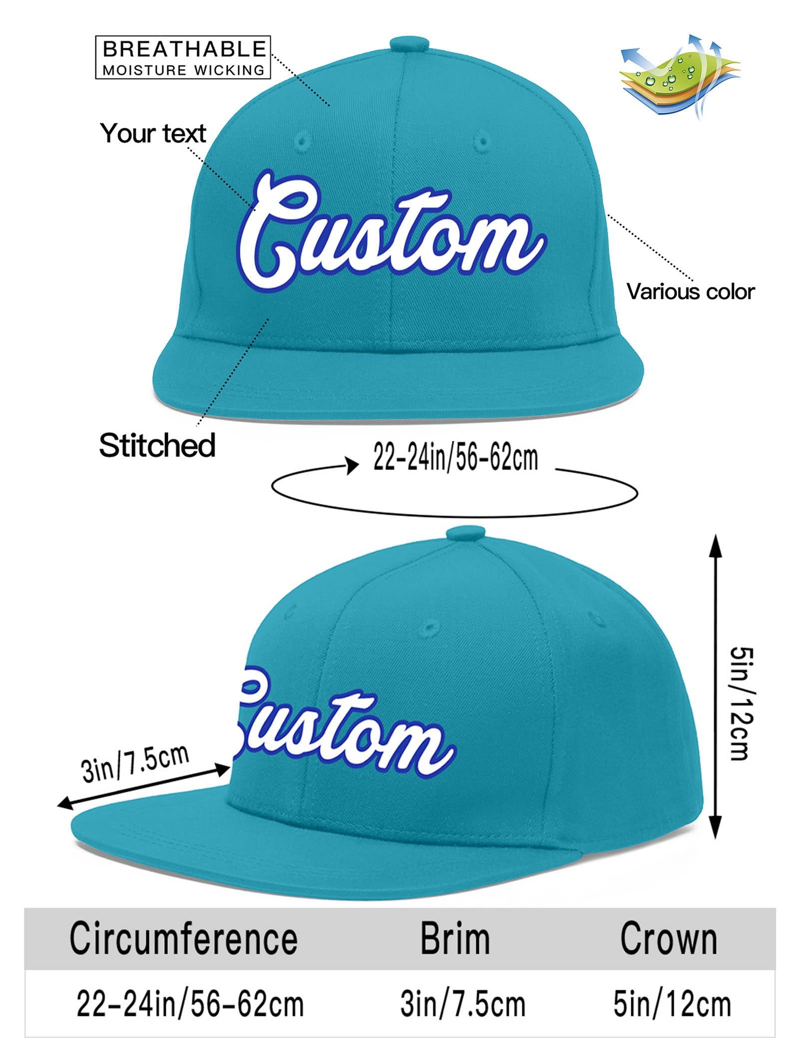 Custom Aqua White-Royal Flat Eaves Sport Baseball Cap