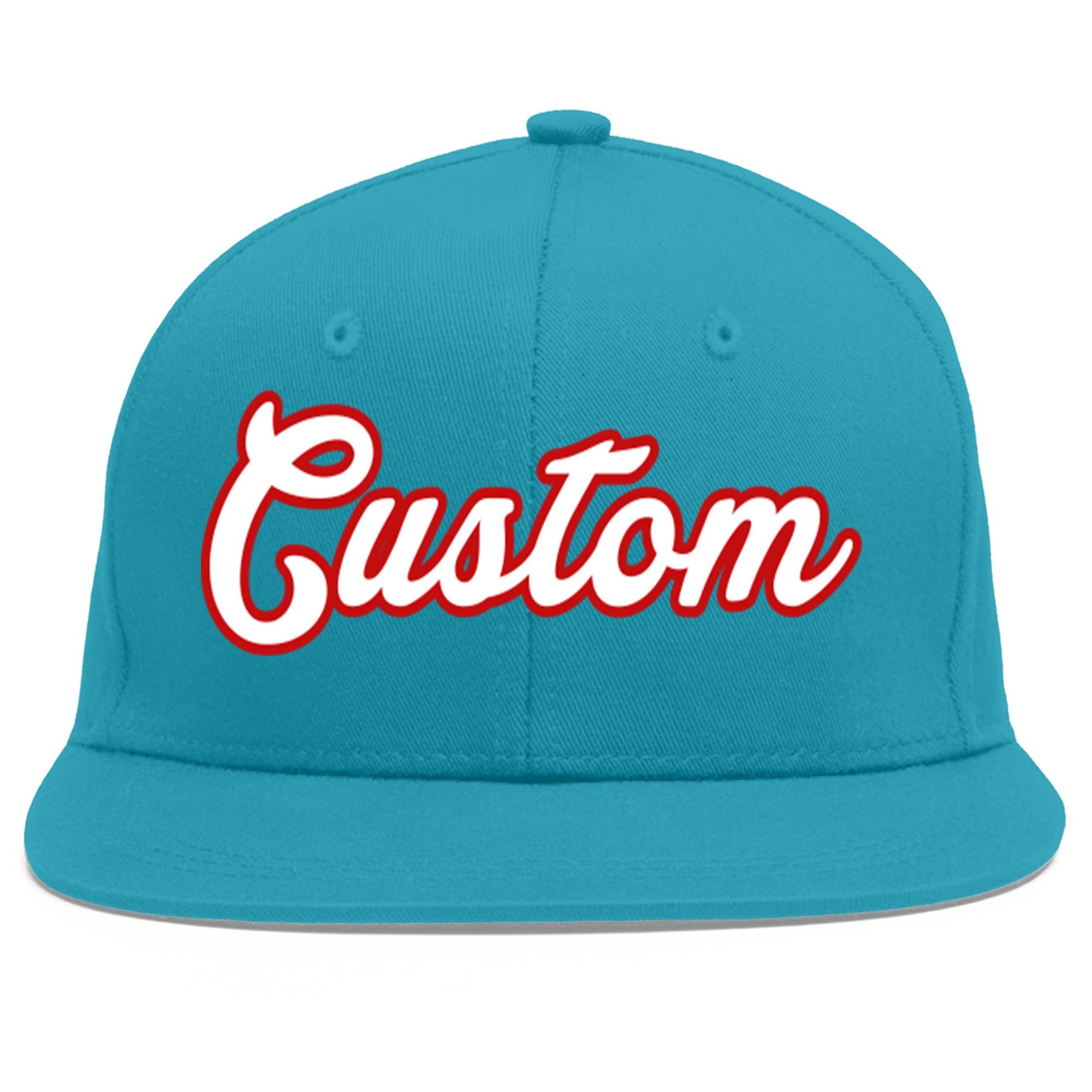 Casquette de baseball sport personnalisée Aqua blanc-rouge Flat Eaves