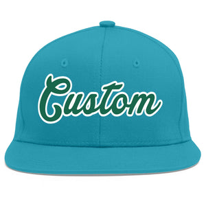 Custom Aqua Kelly Green-White Flat Eaves Sport Baseball Cap