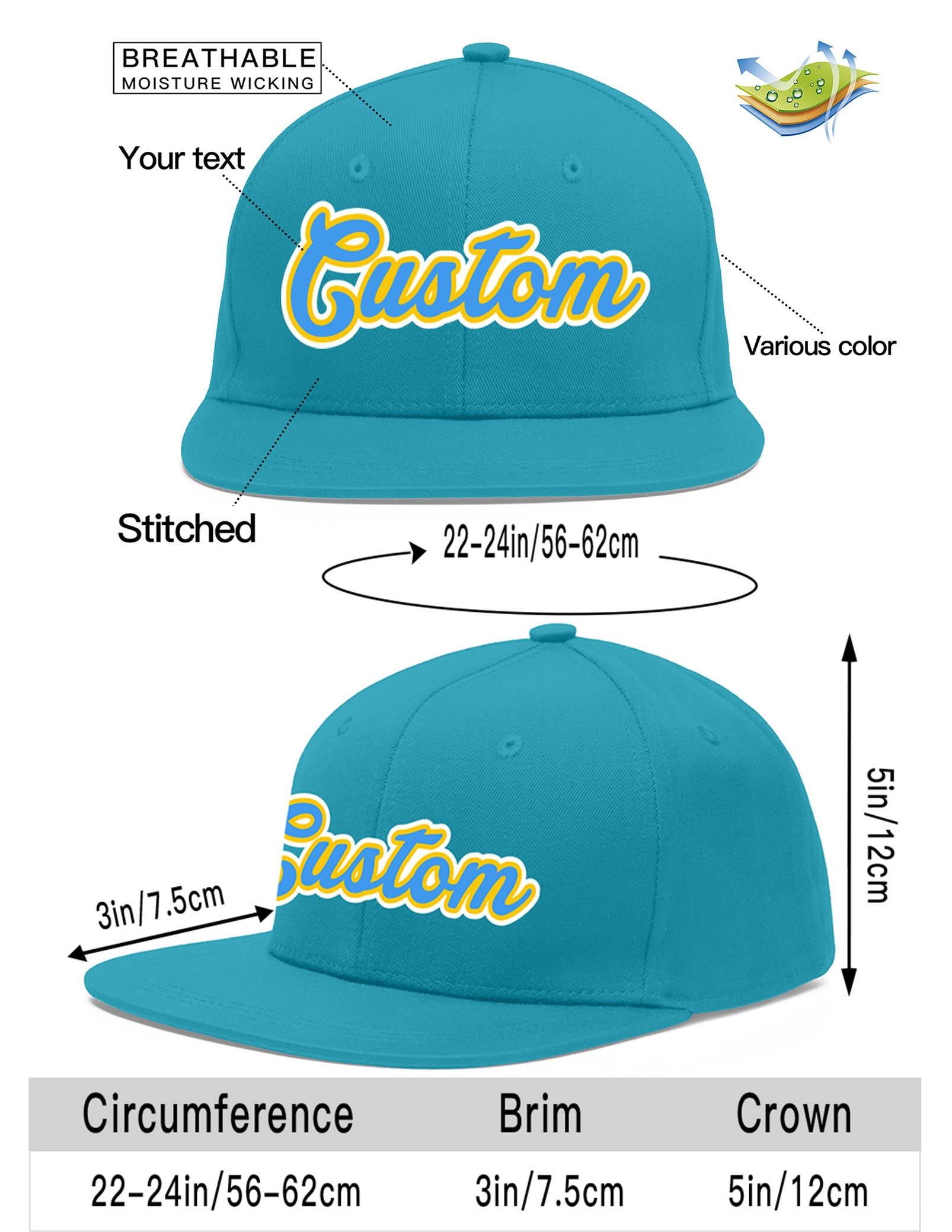 Casquette de baseball sport personnalisée Aqua Powder bleu-or Flat Eaves