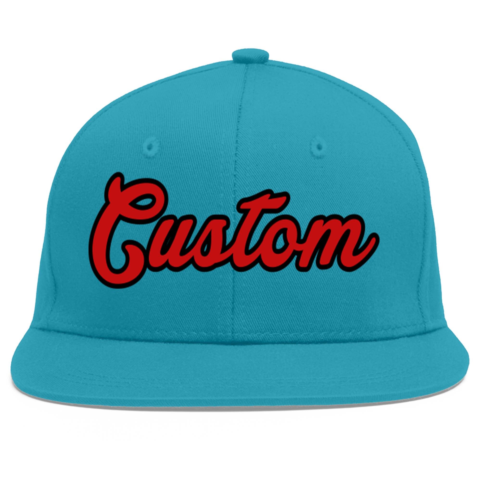 Custom Aqua Red-Black Flat Eaves Sport Baseball Cap