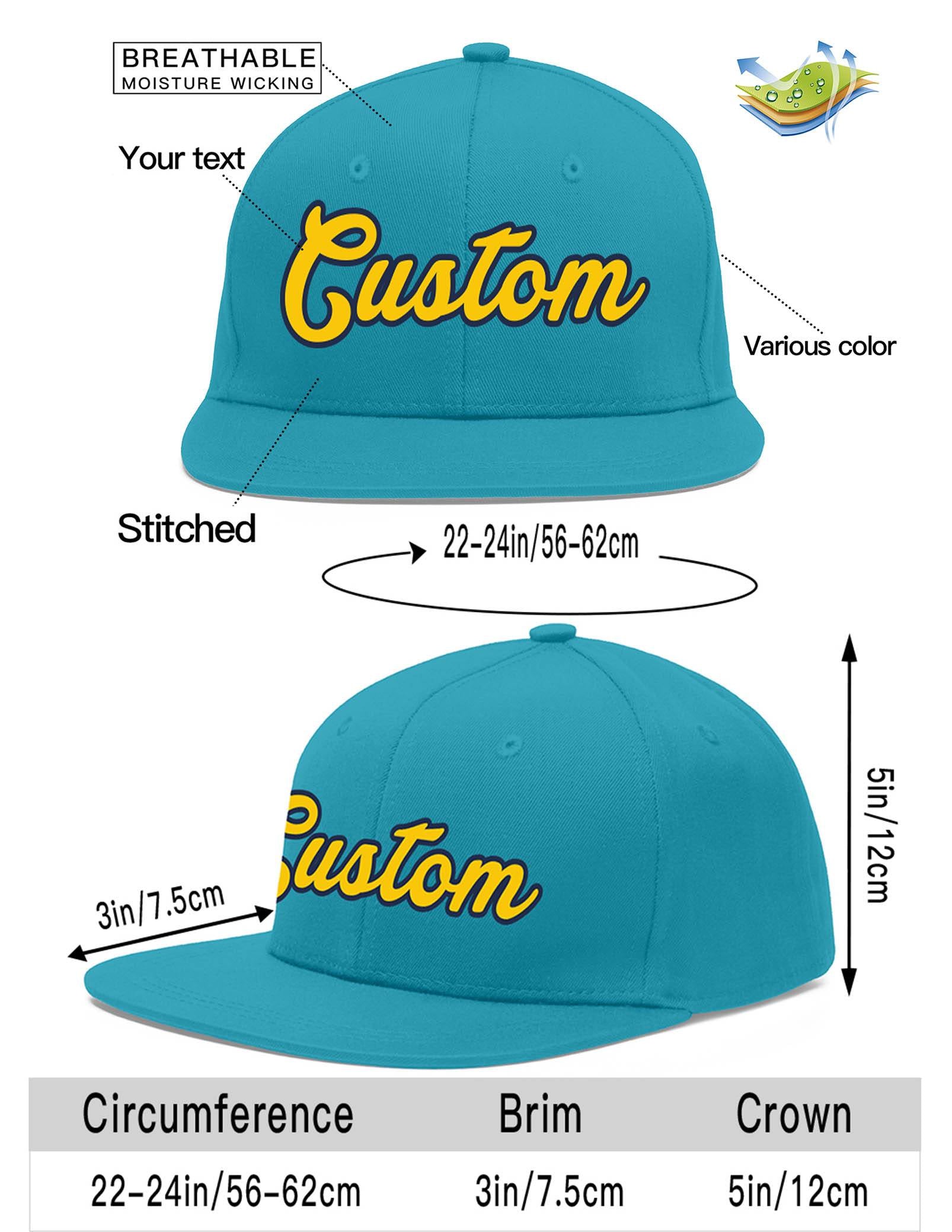 Custom Aqua Gold-Navy Flat Eaves Sport Baseball Cap