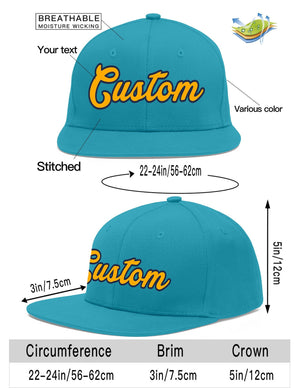 Custom Aqua Yellow-Navy Flat Eaves Sport Baseball Cap