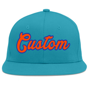 Custom Aqua Orange-Royal Flat Eaves Sport Baseball Cap