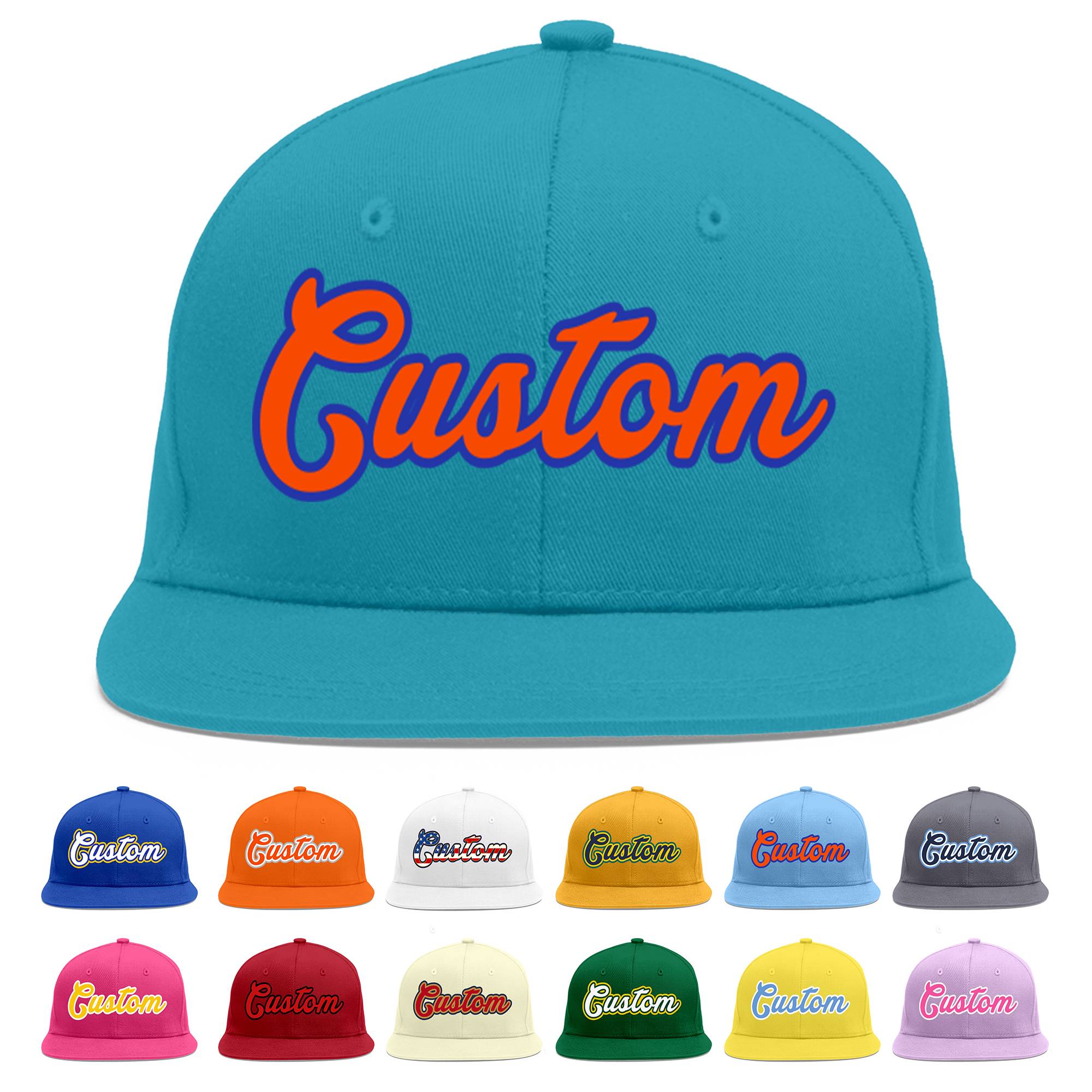 Casquette de baseball personnalisée Aqua Orange-Royal Flat Eaves Sport