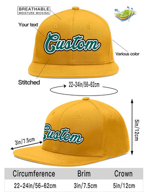 Custom Gold Aqua-White Flat Eaves Sport Baseball Cap