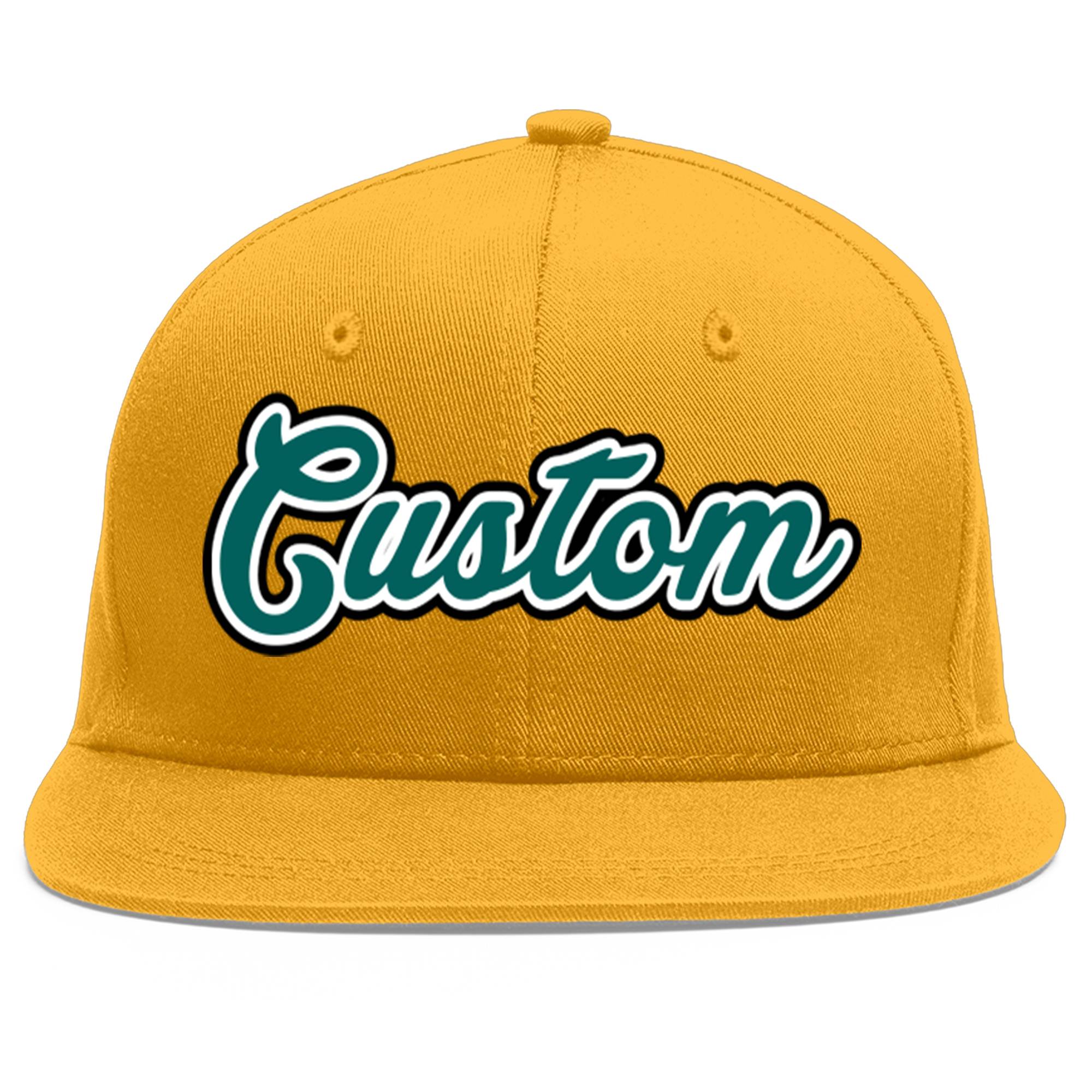 Casquette de baseball personnalisée Gold Aqua-White Flat Eaves Sport