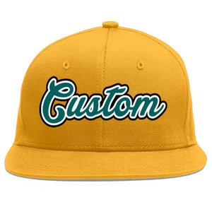 Custom Gold Aqua-White Flat Eaves Sport Baseball Cap