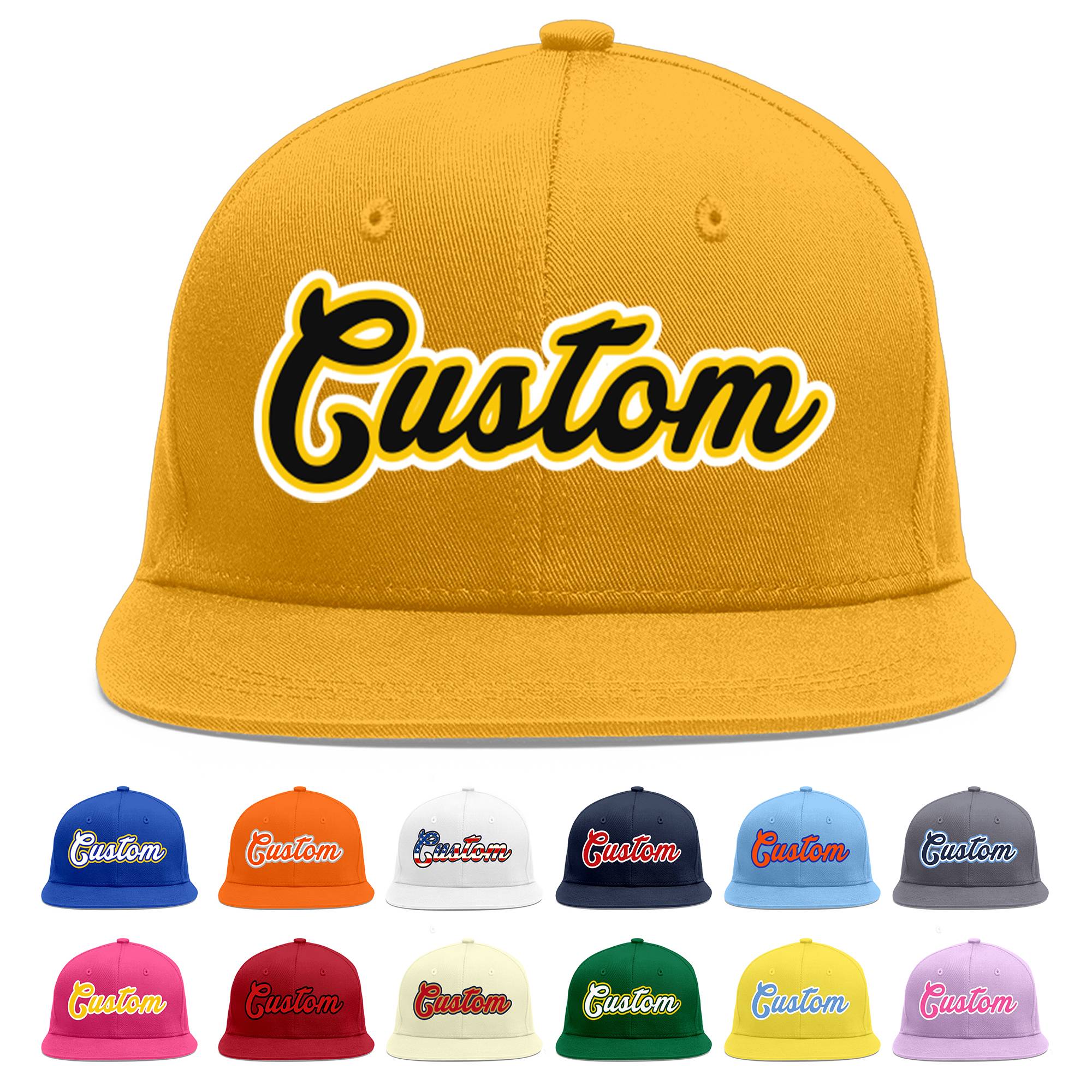 Custom Gold Black-Gold Flat Eaves Sport Baseball Cap