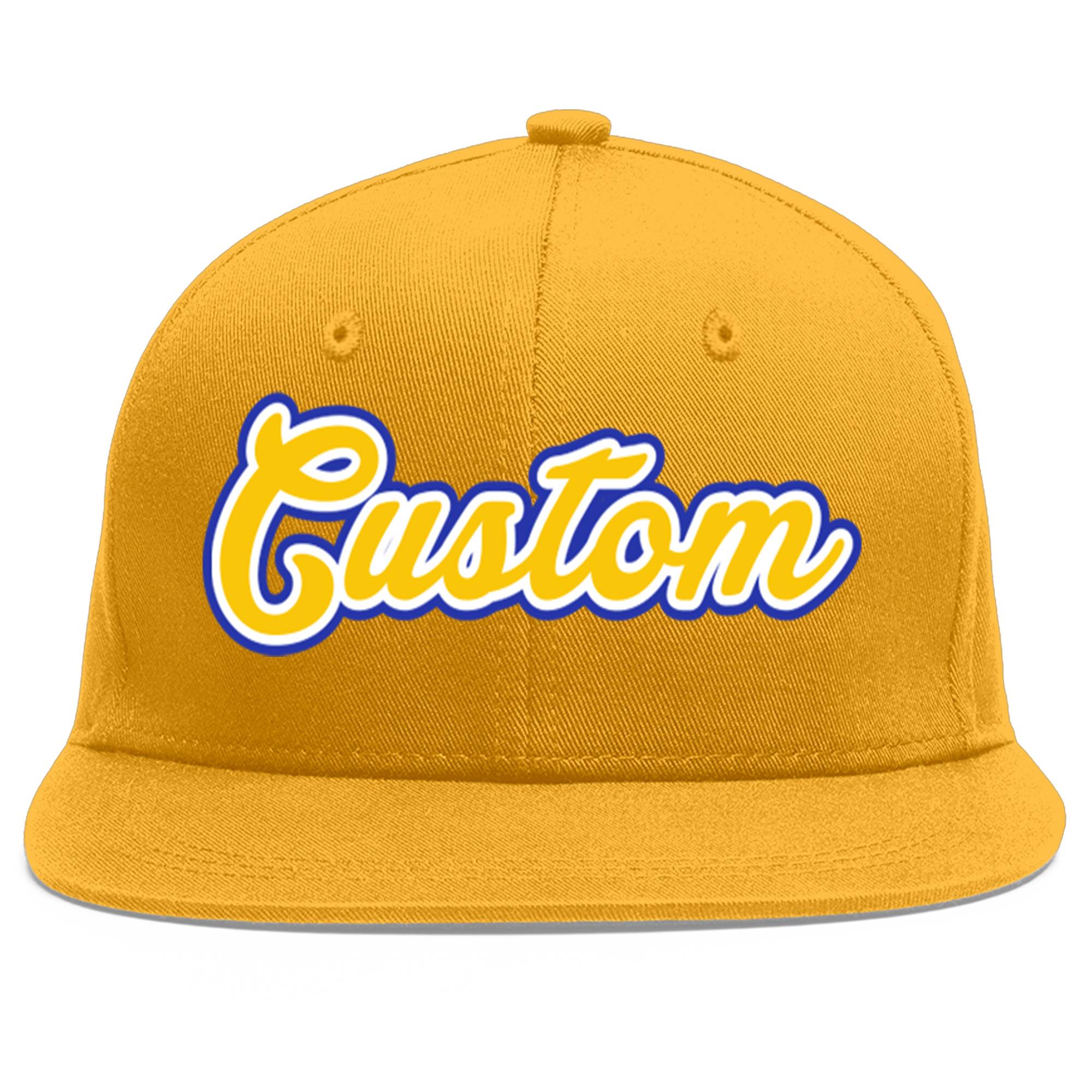 Custom Gold Gold-White Flat Eaves Sport Baseball Cap