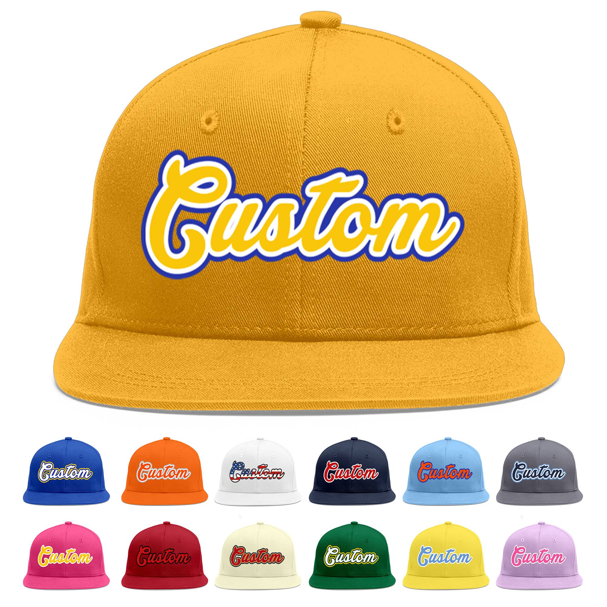 Custom Gold Gold-White Flat Eaves Sport Baseball Cap