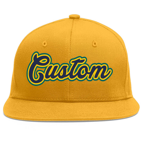 Custom Gold Navy-Gold Flat Eaves Sport Baseball Cap