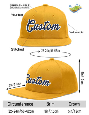 Custom Gold Navy-White Flat Eaves Sport Baseball Cap