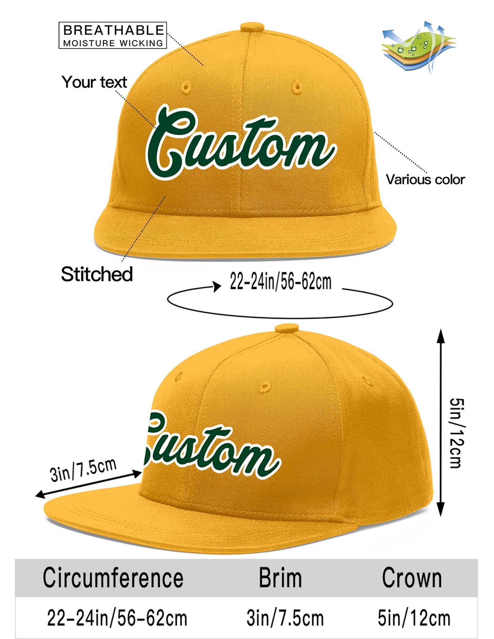 Custom Gold Green-White Flat Eaves Sport Baseball Cap