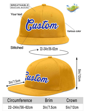 Custom Gold Royal-White Flat Eaves Sport Baseball Cap