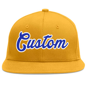 Custom Gold Royal-White Flat Eaves Sport Baseball Cap