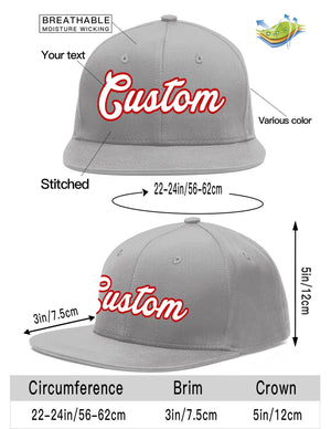 Custom Gray White-Red Flat Eaves Sport Baseball Cap