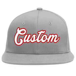 Custom Gray White-Red Flat Eaves Sport Baseball Cap