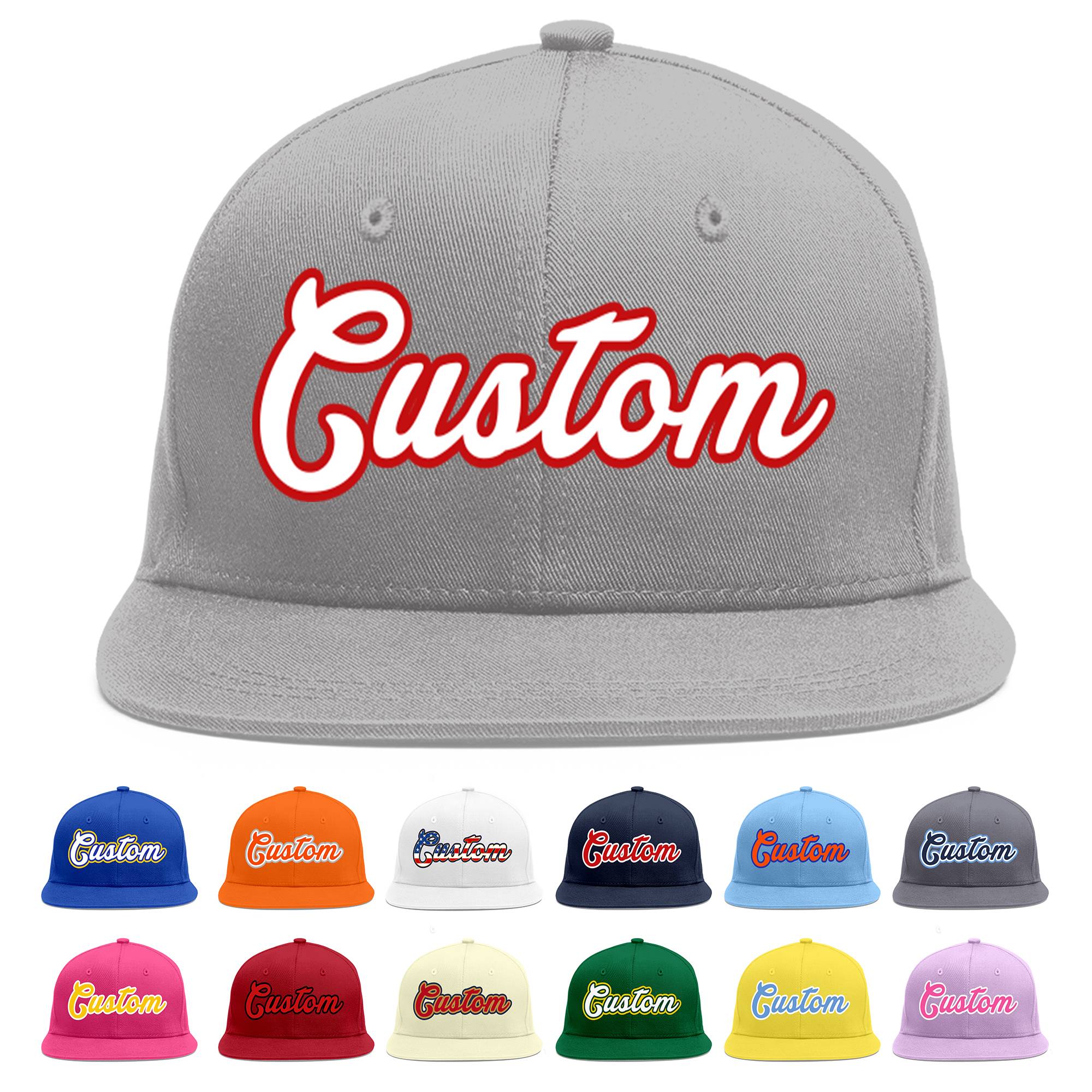 Custom Gray White-Red Flat Eaves Sport Baseball Cap