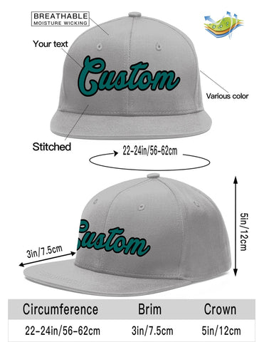 Custom Gray Aqua-Black Flat Eaves Sport Baseball Cap