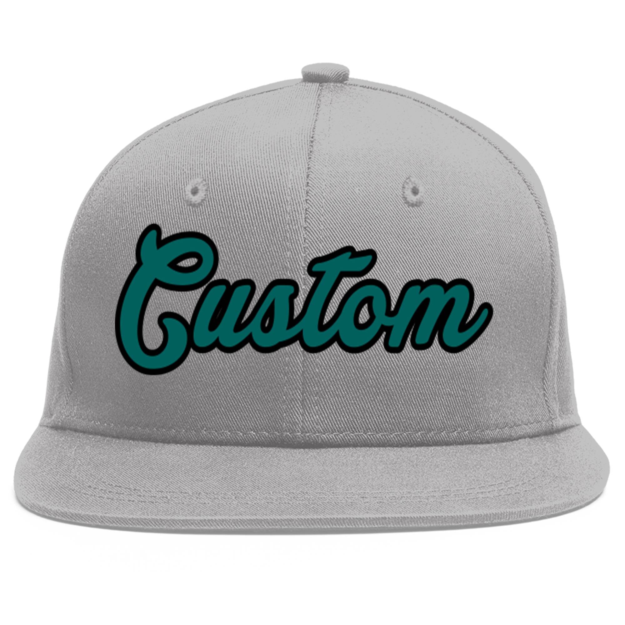 Custom Gray Aqua-Black Flat Eaves Sport Baseball Cap