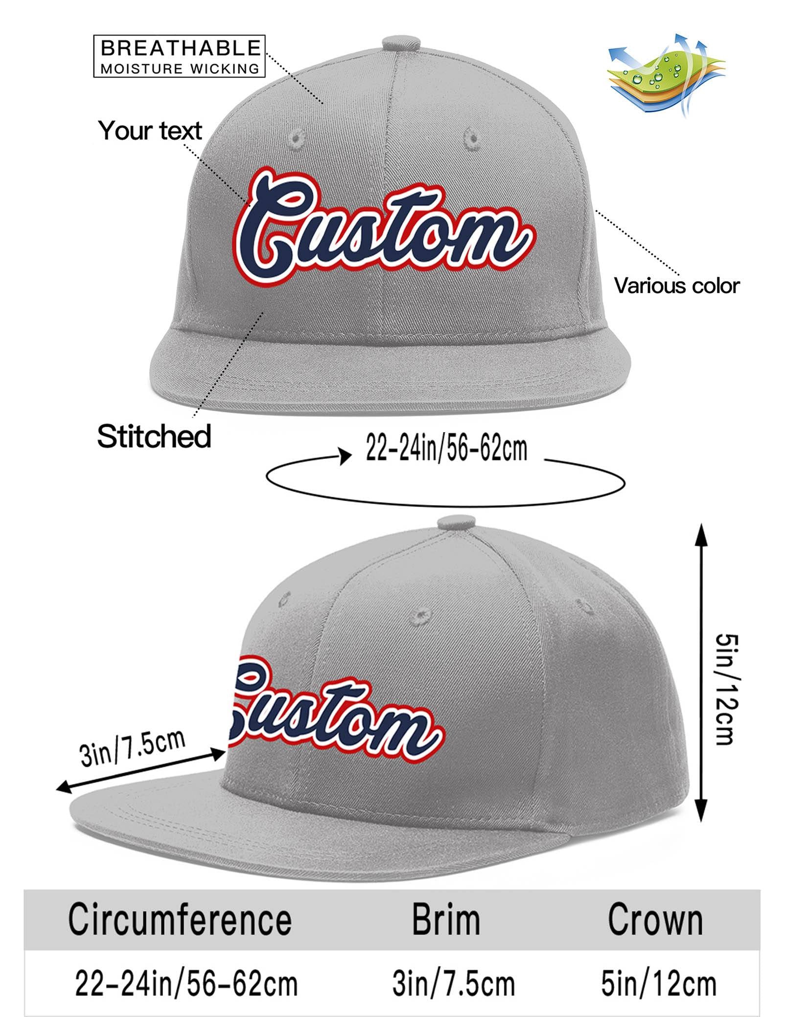 Custom Gray Navy-White Flat Eaves Sport Baseball Cap