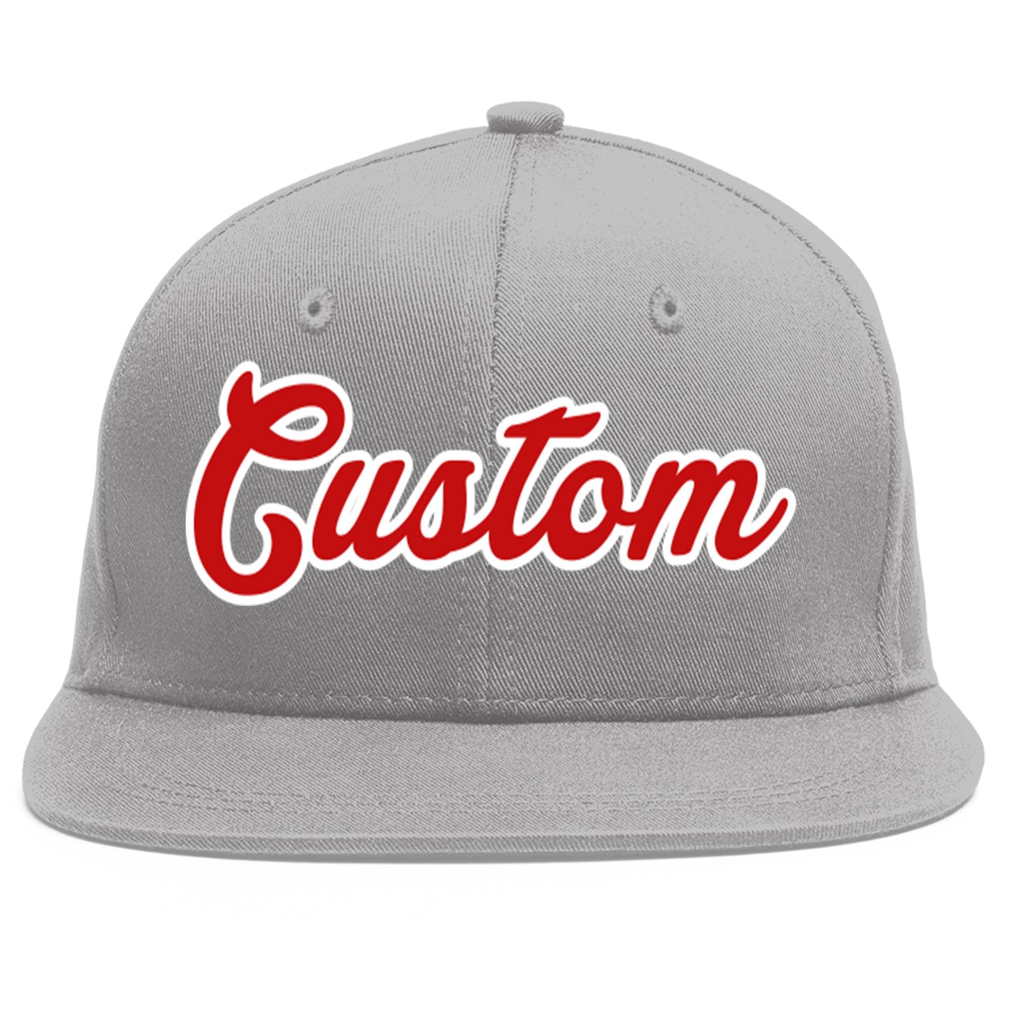 Custom Gray Red-White Flat Eaves Sport Baseball Cap