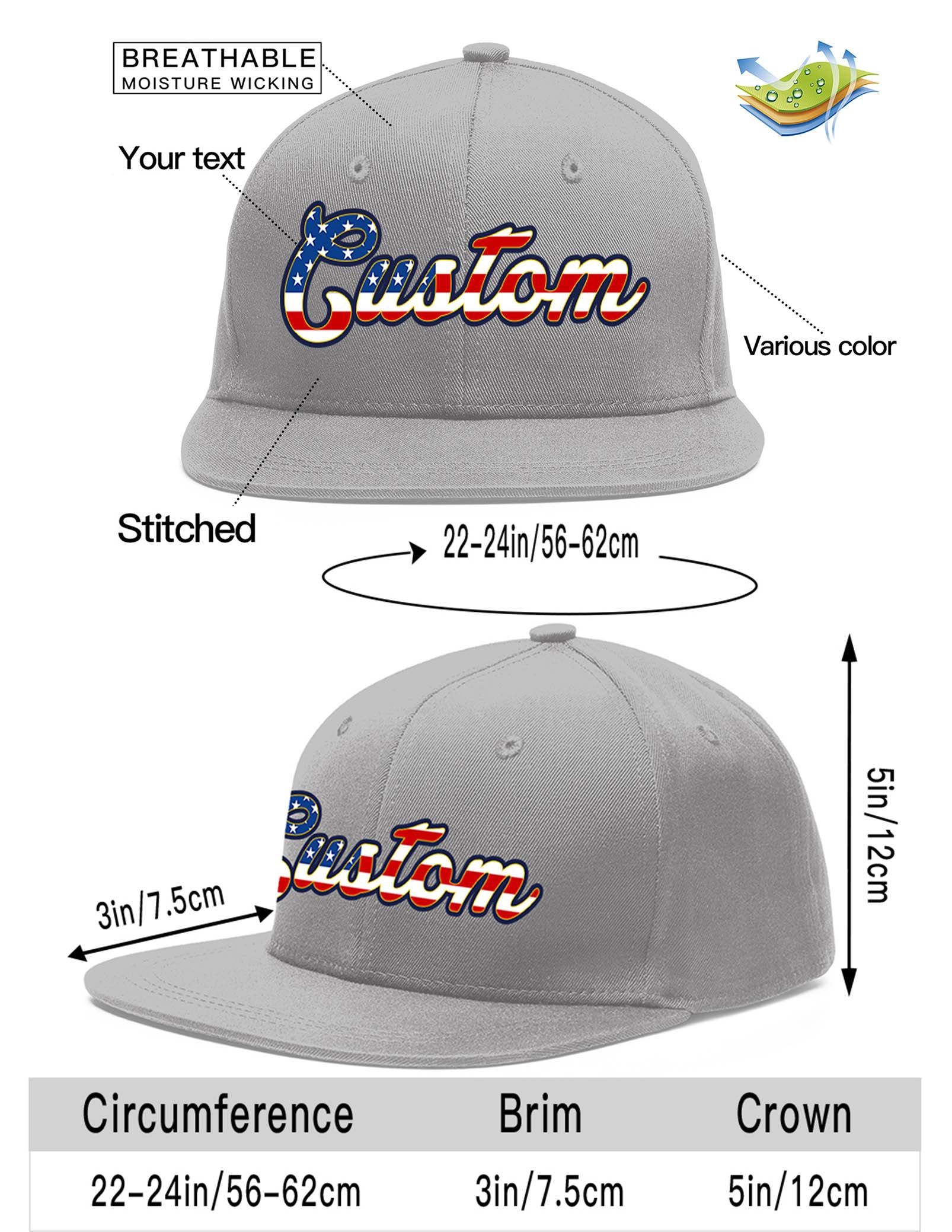 Custom Gray Vintage USA Flag-Gold Flat Eaves Sport Baseball Cap