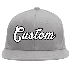 Custom Gray White-Black Flat Eaves Sport Baseball Cap