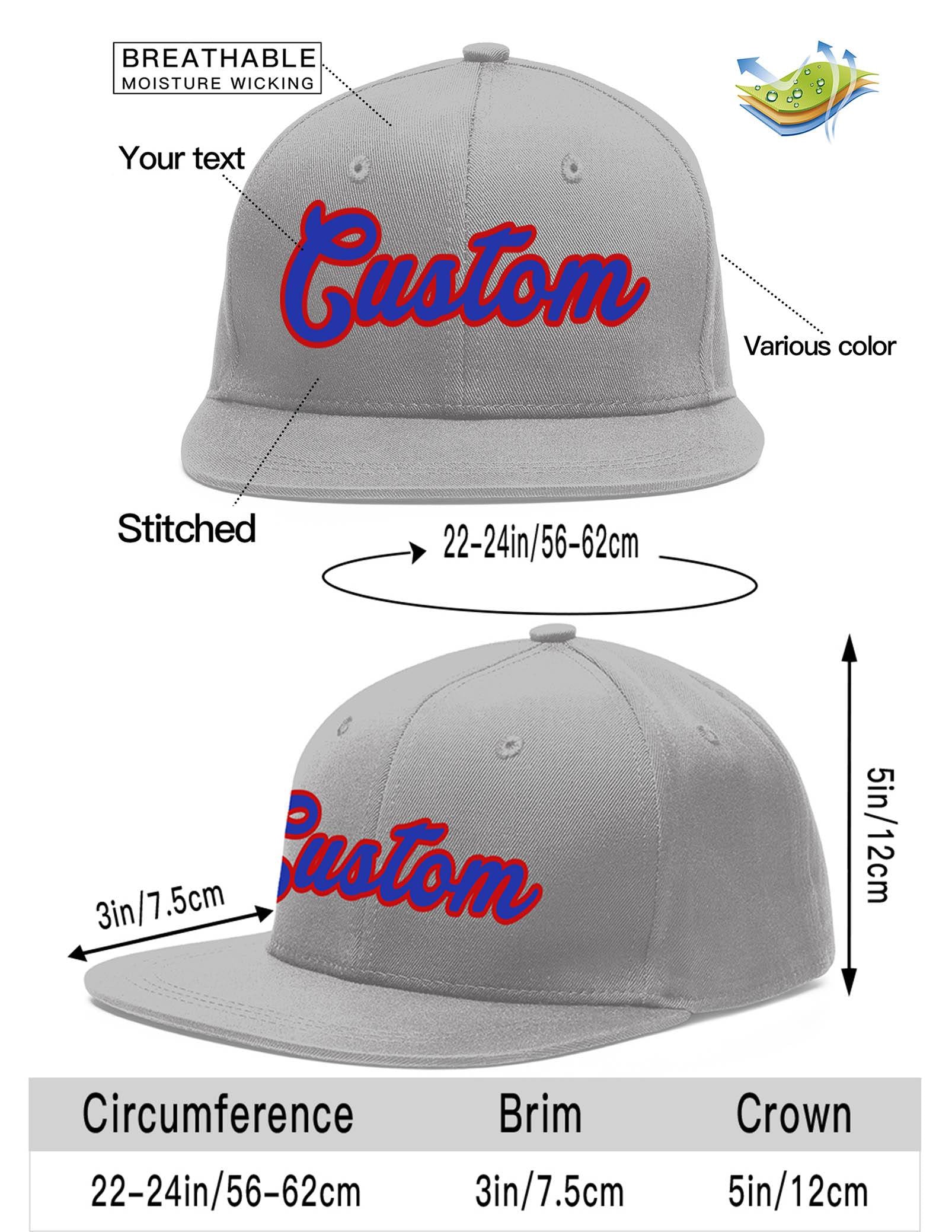 Custom Gray Royal-Red Flat Eaves Sport Baseball Cap