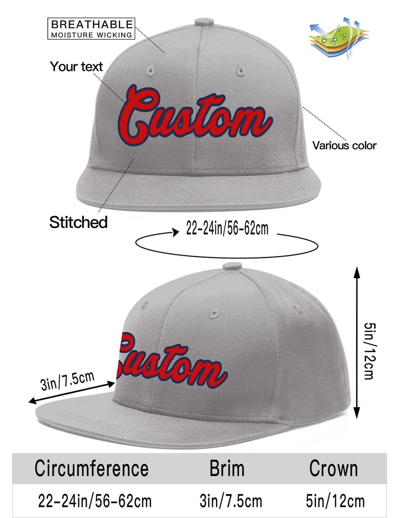 Custom Gray Red-Navy Flat Eaves Sport Baseball Cap