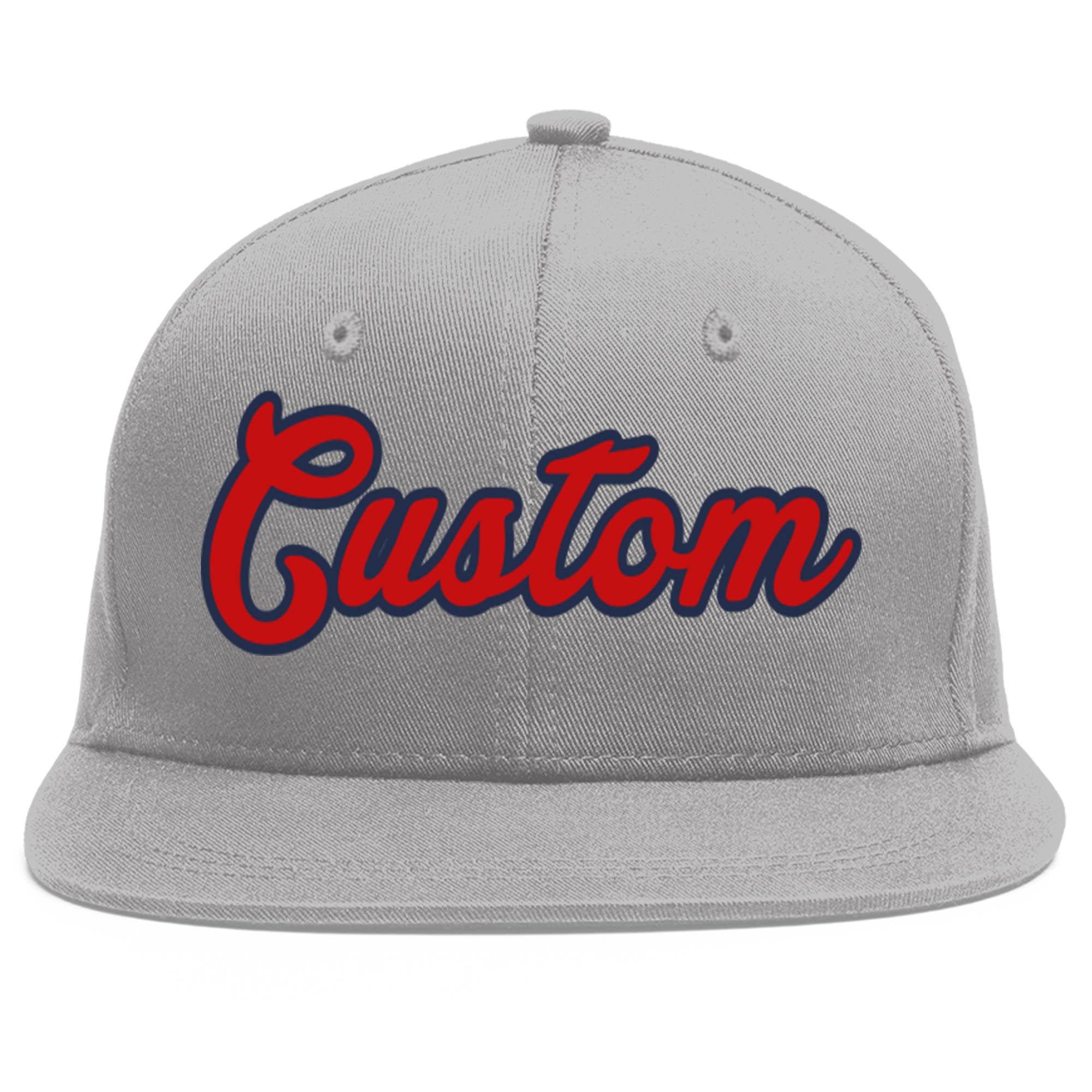 Custom Gray Red-Navy Flat Eaves Sport Baseball Cap