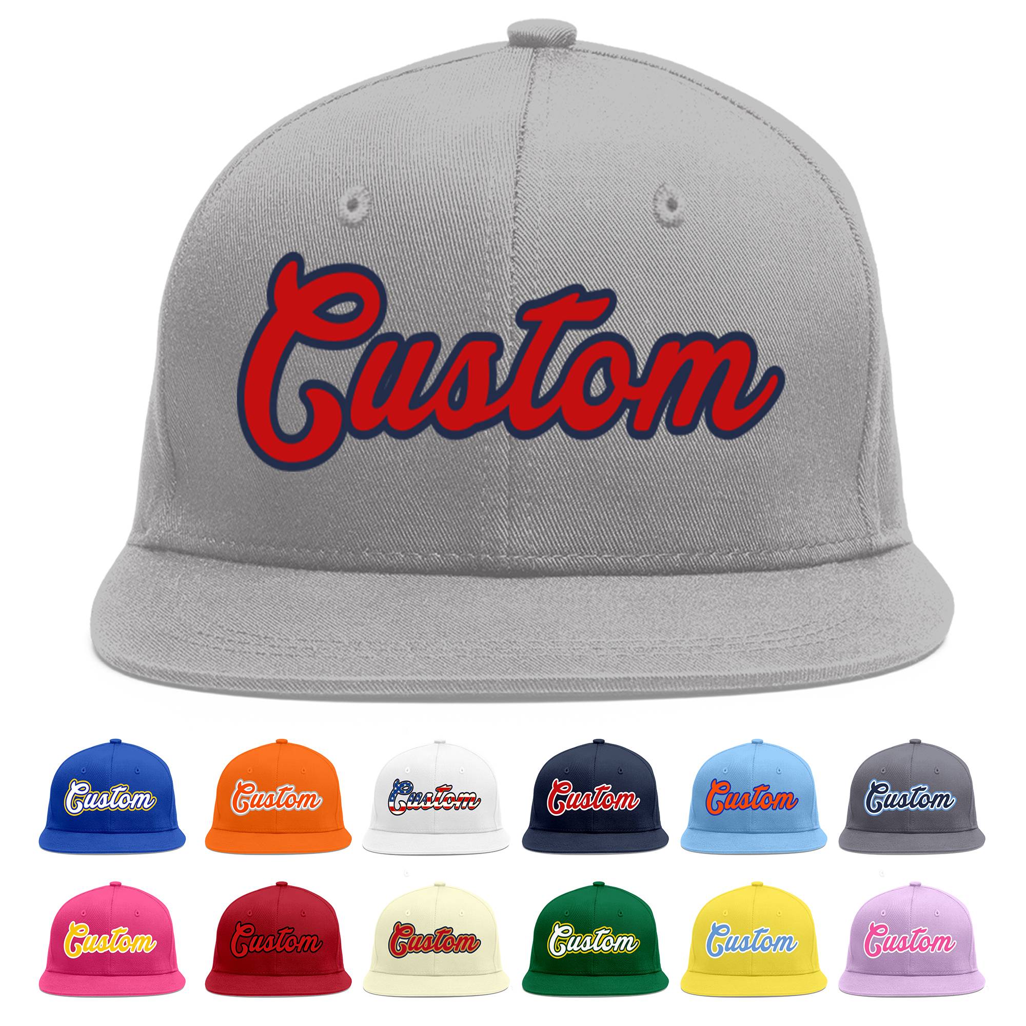 Custom Gray Red-Navy Flat Eaves Sport Baseball Cap