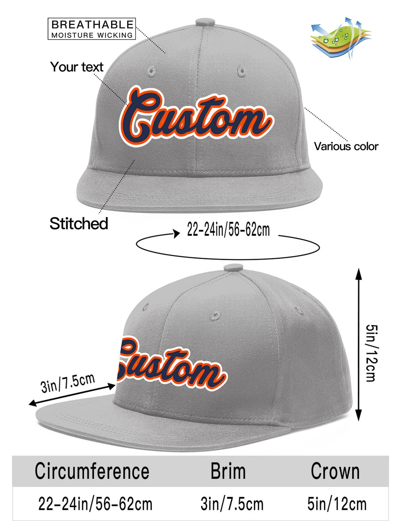 Custom Gray Navy-Orange Flat Eaves Sport Baseball Cap