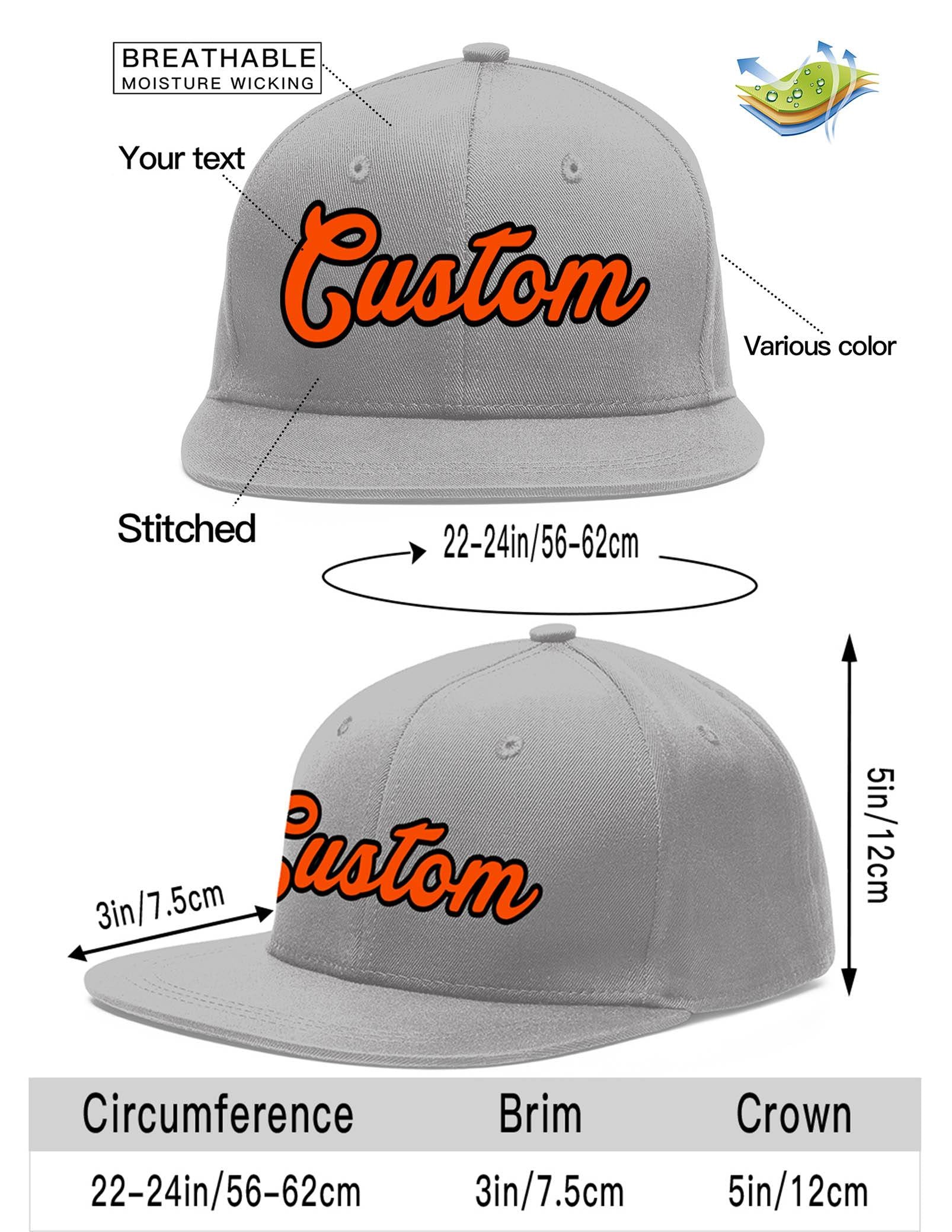 Custom Gray Orange-Black Flat Eaves Sport Baseball Cap